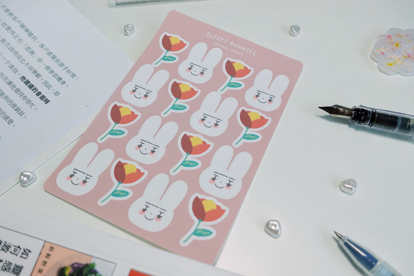 【MATTE | Sticker sheet】- Bunnies & Flower