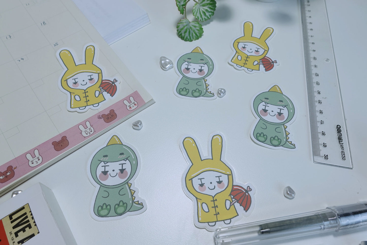 【DIE CUT | Matte sticker】 - Raincoat Bunnies