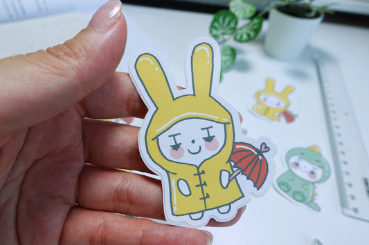 【DIE CUT | Matte sticker】 - Raincoat Bunnies